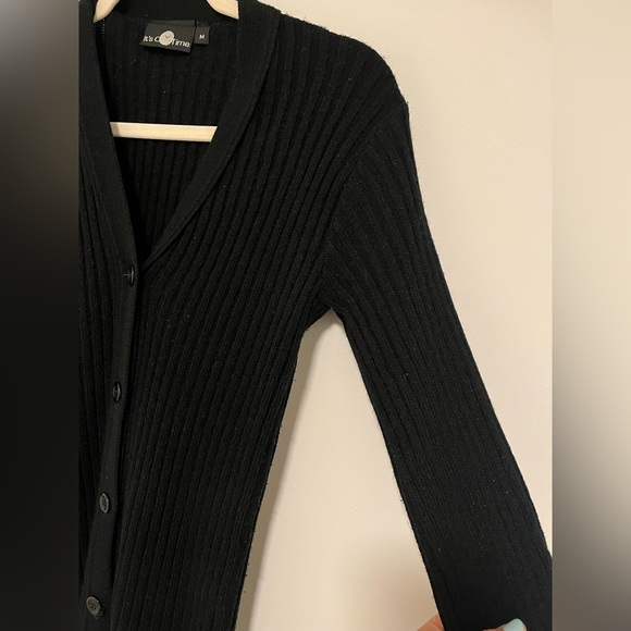 Sophisticated Black Ribbed Cotton Cardigan - Picture 4 of 4